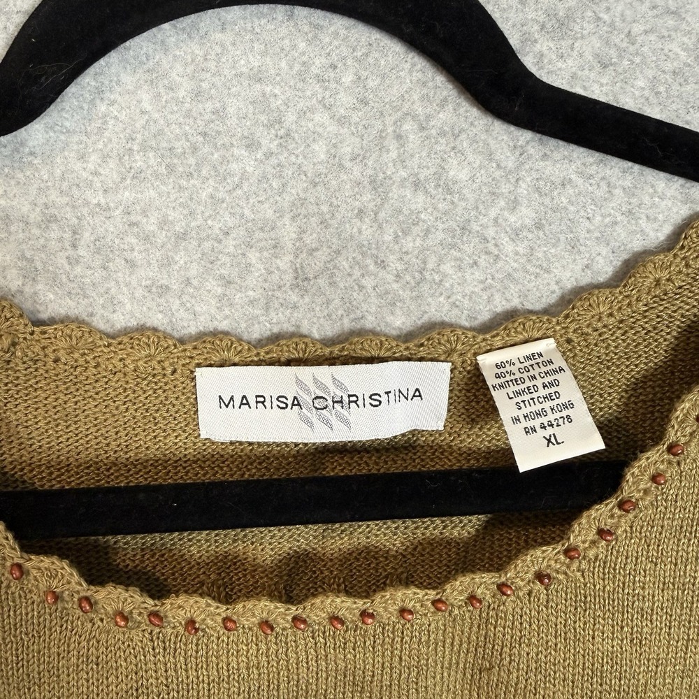 Marisa Christian Tank Top Womens XL Vintage Olive Green Beaded Knit - Picture 7 of 7
